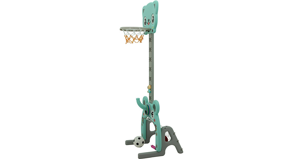 Sweety Toys 12732 3in1 Spielset - Basketballständer, Fußballtor, Ringe werfen, höhenverstellbar, Korbhöhe 135 cm, türkis 2