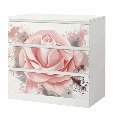 MyMaxxi | Klebefolie Möbel kompatibel mit IKEA Malm Kommode 3 Schubladen | Motiv Rose Pink | Möbelfolie selbstklebend | Dekofolie Tattoo Aufkleber Folie für Wohnzimmer