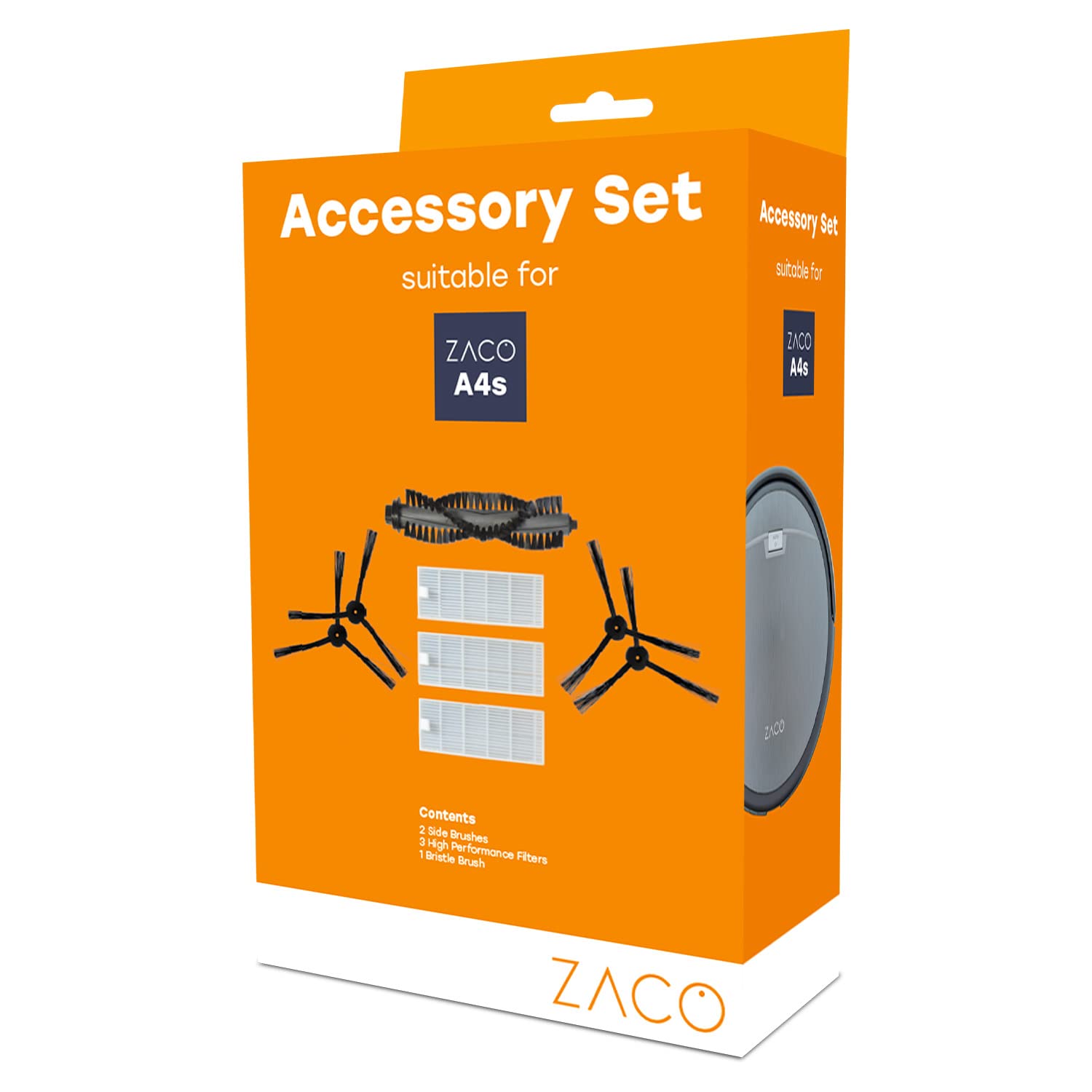 ZACO original Zubehör-Set passend für ZACO A4s Saugroboter, inkl. Bürsten und Filter