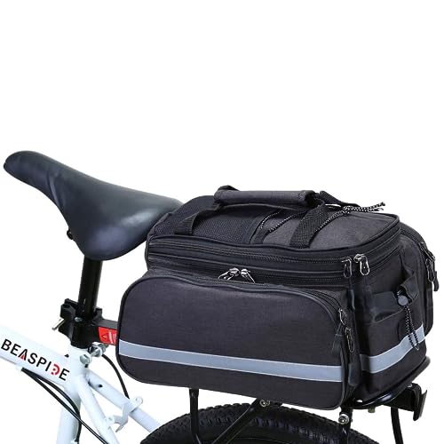 Beaspire Fahrrad Satteltasche Gepäcktasche Gepäckträger Tasche Rucksack Seitentasche mit wasserfester, reflektierender und Regenschutzdeckel