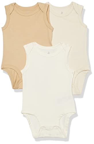 Amazon Aware Unisex Baby Ärmelloser Body Baumwoll-Stretchjersey, 3er-Pack Neutral, 9 Monate