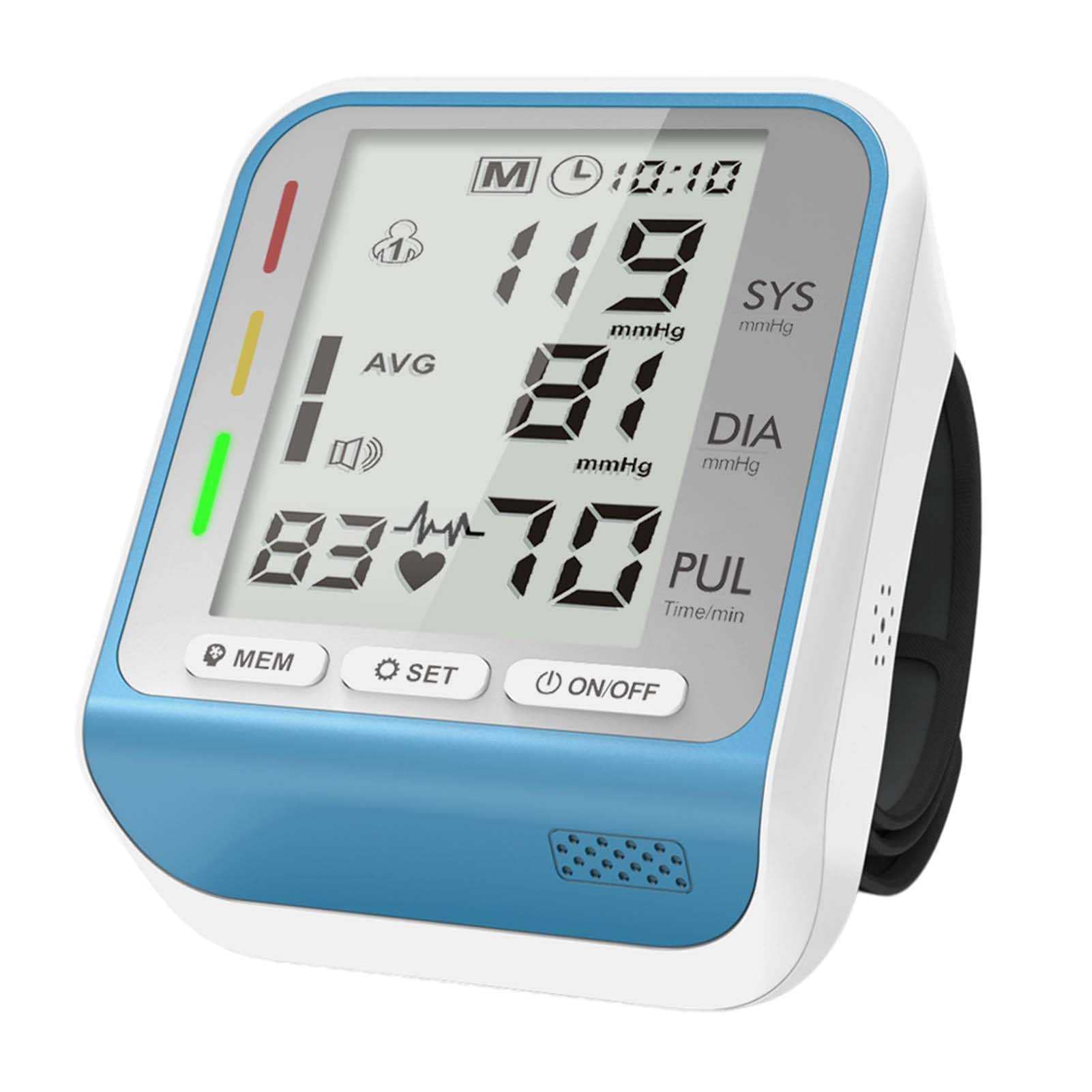 Vollautomatisches Smart Wrist Electronics Blutdruckmessgerät, Großbildanzeige, Herzfrequenzüberwachung, intelligenter Druck, mit dreifarbiger Blutdruck-Statusanzeige (Blau)