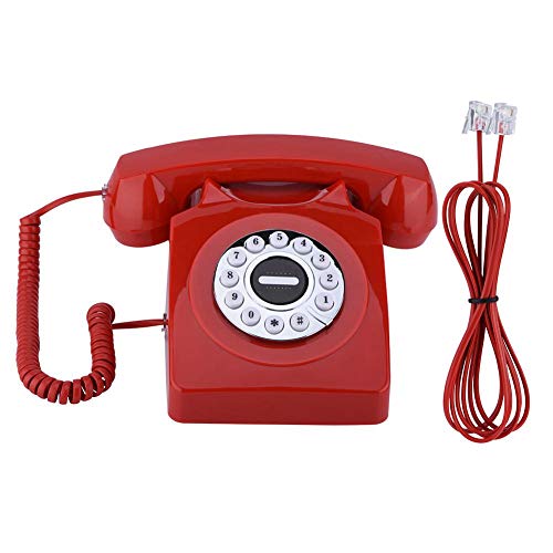 Retro Telefon mit Wählscheibe, Vintage Schnurgebundenes Telefon Nummern Speicher Nostalgie Tischtelefon für Zuhause Büro(Rot)