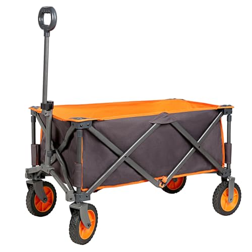 Portal Folding Collapsible Wagon Utility Pull Cart mit Universal-Rädern Stahlrahmen für Outdoor-Garten Sport Camping Einkaufen Lebensmittel, hält 220 lbs,Orange