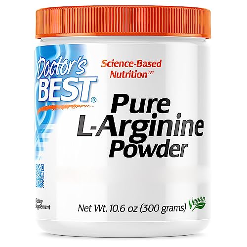 Doctor's Best, Pure L-Arginine Powder, 300g veganes Pulver, hochdosiert, Aminosäure, Laborgeprüft, Glutenfrei, Sojafrei, Vegetarisch, ohne Gentechnik