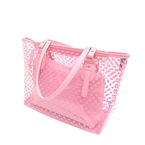 OULII Clear Zippered Tote Tasche Dots Frauen Transparente Handtasche mit Innen Tasche Tasche (Pink)