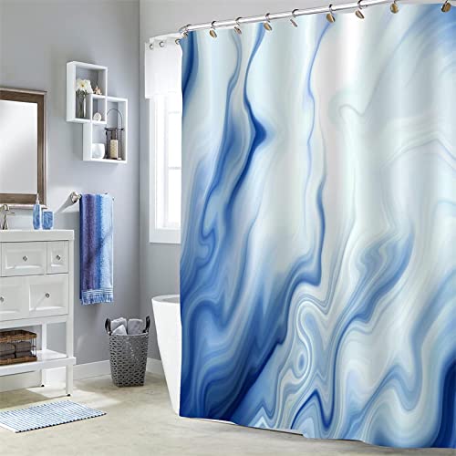 Zhadongli Art Moderner Blauer Marmor-Duschvorhang, abstraktes Muster, Duschvorhang für Jungen, Mädchen, Teenager, Badezimmer-Dekor, bedruckter Badvorhang, 90 x 190 cm (35 x 75 Zoll)