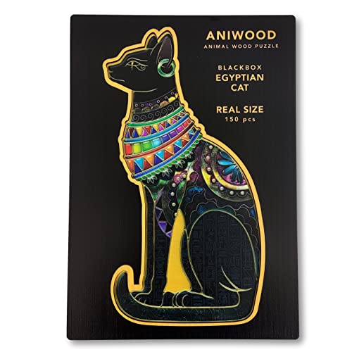 Aniwood Holzpuzzle in Tierform, gestanzter Deckel für Puzzle, enthält einzigartige Teile von Tieren (mittel, ägyptische Katze)