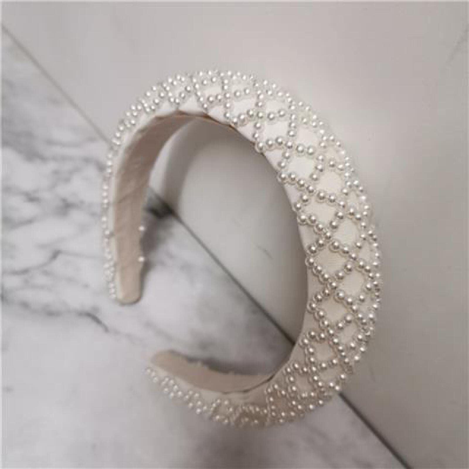 Haarschmuck Europäische und amerikanische Braut Perle Haarband breite Seite weiß einfache handgemachte Kopfschnalle gewebt Strass Stirnband Haarschmuck, Diamantperle