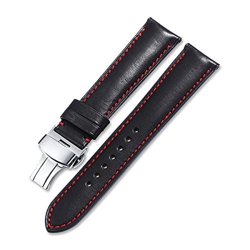Quick Release Band 18/19 / 20/21 / 22mm Uhrenarmband-Lederband, schwarz mit roten, 19mm