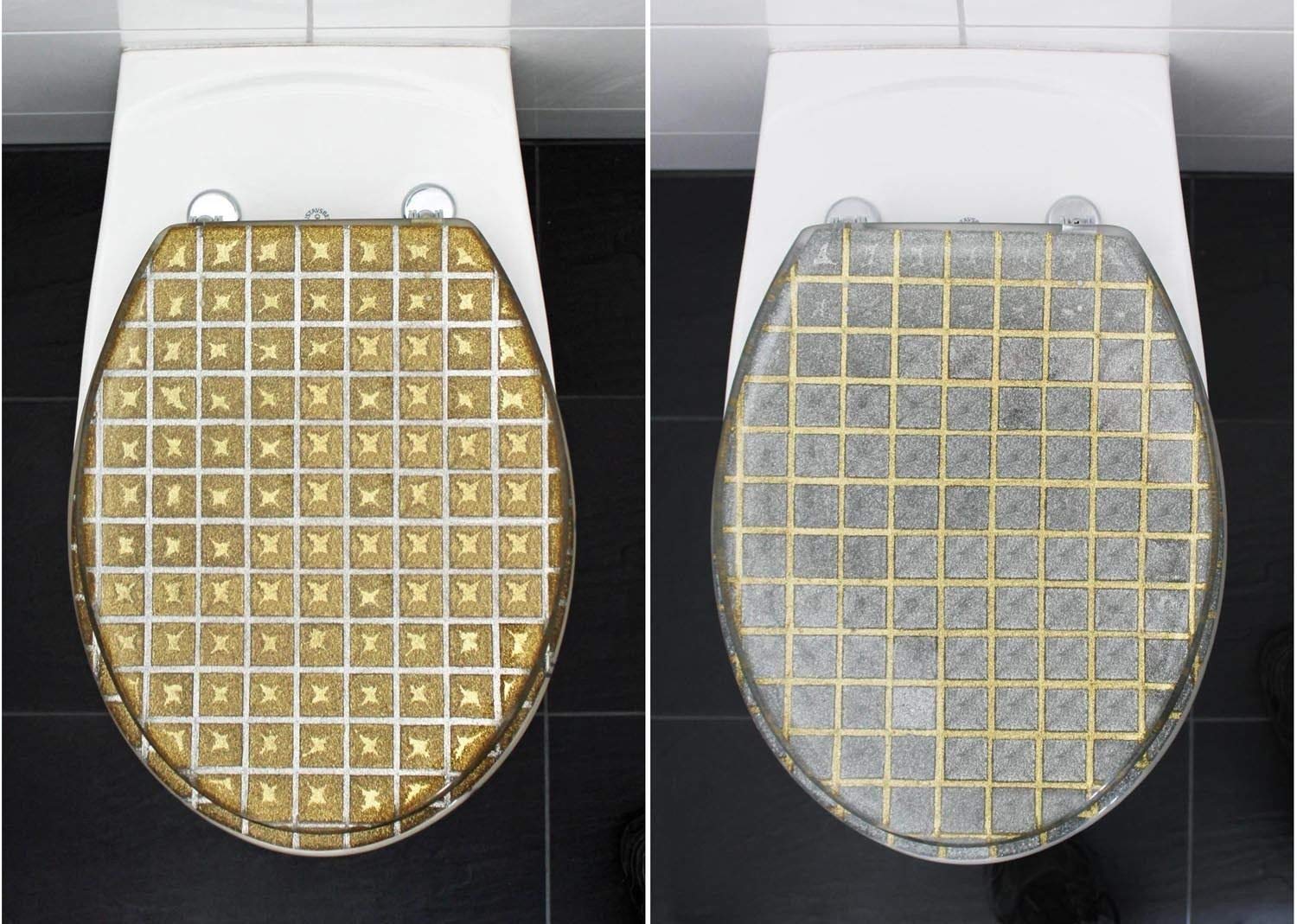 WC-Sitz von Sanwood Modell "GRID" - Toilettensitz - Glitter in Polyesterharz - Farbe: gold/silber