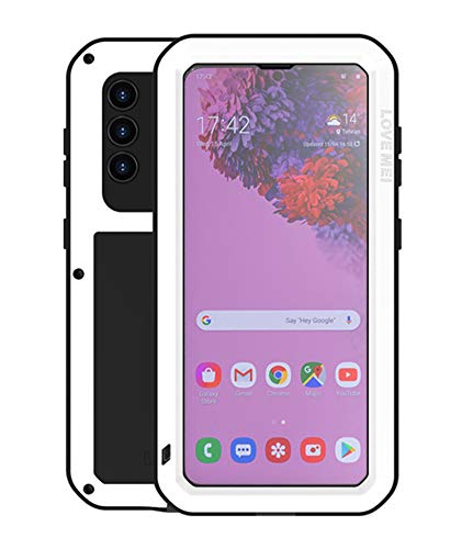 qichenlu Panzer Rüstung Weiß Alu Hybrid Silikon Metall Gehäuse für S21,Integriertes Display Schutz Glas Bruchsicher Outdoor Case Ganzkörper Stoßfeste Hülle für Samsung Galaxy S21