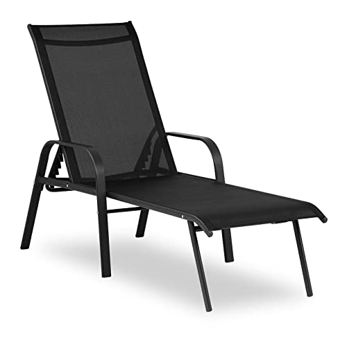 Uniprodo Uni_SUNBED_04 Sonnenliege schwarz Stahlrahmen verstellbare Rückenlehne Gartenliege Relaxliege Strandliege