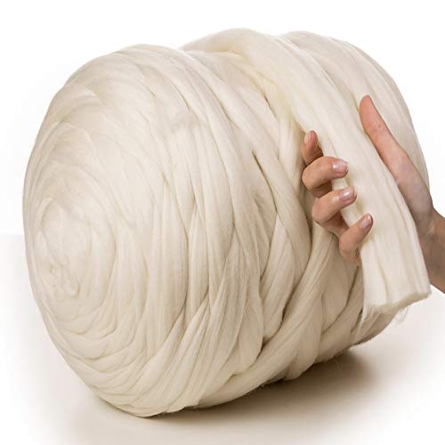 MeriWoolArt® 100% XXL Merino Wolle Garn 4-5 cm Dicke Wolle Garn, Filzwolle Trockenfilzen Nassfilzen, DIY Klobiges Wolle Garn Decke, Decke Baby Wolle, Arm Stricken Decke Garn Natürliche Farbe, 500g