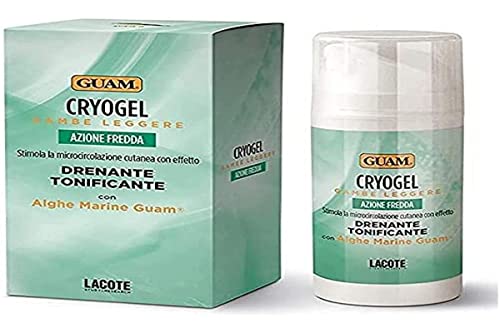 Cryogel mit Erfrischender, entwässernder und straffender Wirkung für leichte Beine, Gel mit Guam-Algen, das die Hautdurchblutung anregt, Made in Italy, 100ml Verpackung
