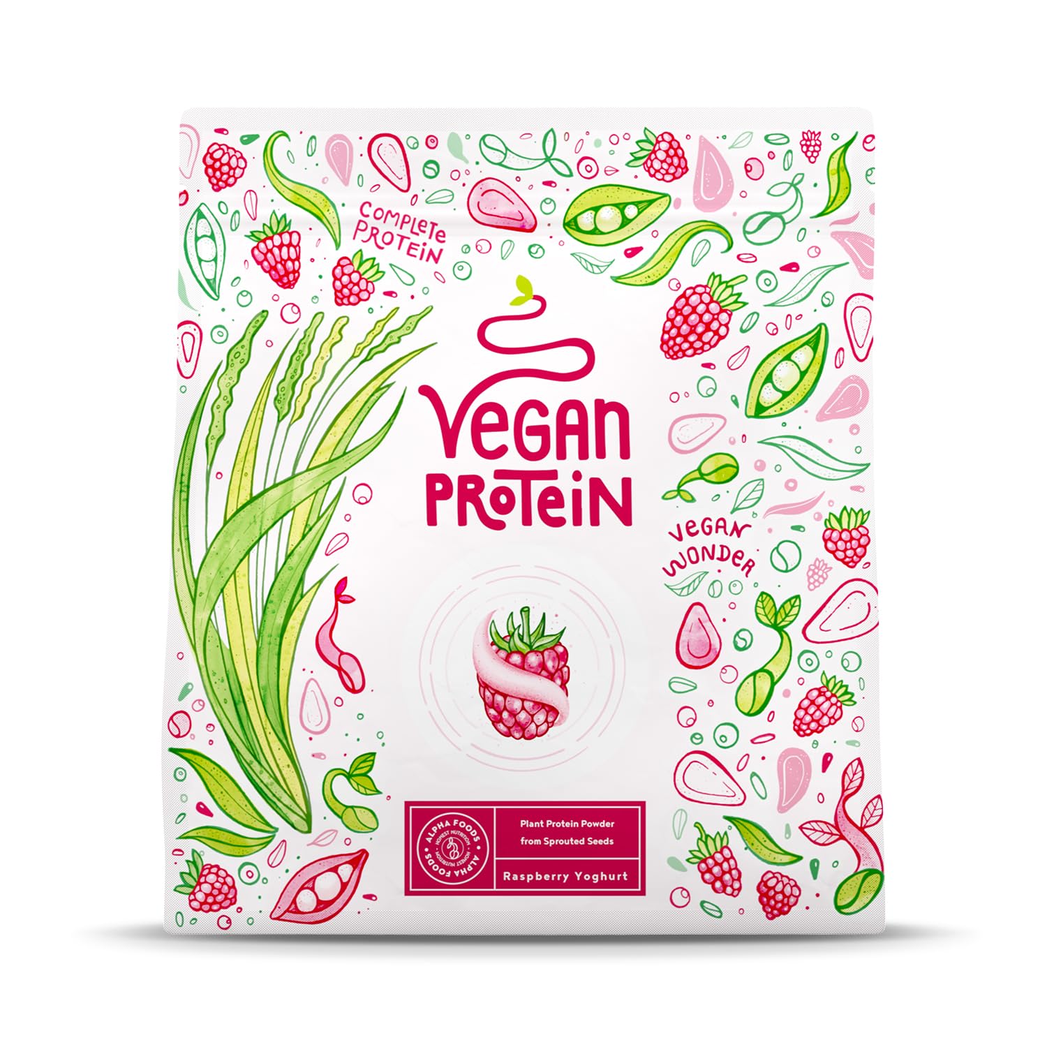 Veganes Proteinpulver - 600g Himbeer-Joghurt Eiweißpulver - 24g Protein (auf 30g) - Premiumqualität Vegan Protein Shake - Whey Ersatz - Aus Soja, Reis, Erbsen, Sonnenblume & Kürbiskernen
