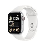 Apple Watch SE (2. Generation) (GPS + Cellular, 44mm) Smartwatch - Aluminiumgehäuse Silber, Sportarmband Weiß - Regular. Fitness-und Schlaftracker, Unfallerkennung, Herzfrequenzmesser