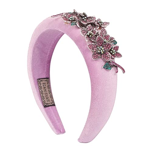 Strass Kristall breite Stirnbänder Blume elastische Haarreifen Vintage Mode Haarschmuck für Frauen, violett