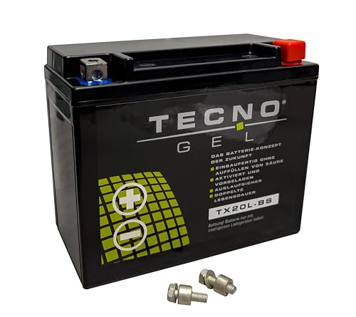 TECNO-GEL Motorrad-Batterie YTX20L-BS für HARLEY DAVIDSON FLSTS 1340/1450/1584/1690 Heritage Softail 1997-2012, 12V Gel-Batterie 20Ah (DIN 82000), 175x87x155 mm inkl. Pfand