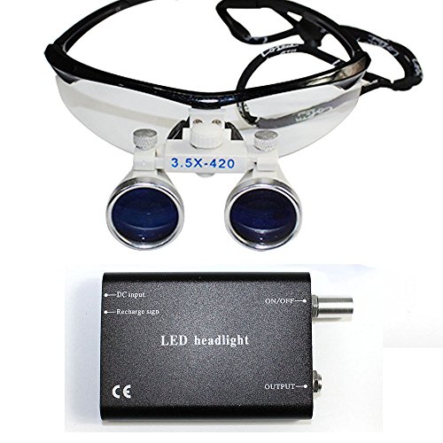 BoNew Dental Loupes Binokularlupen Kopflupe Lupenbrille LED Headlight Beleuchtung 3.5×420MM