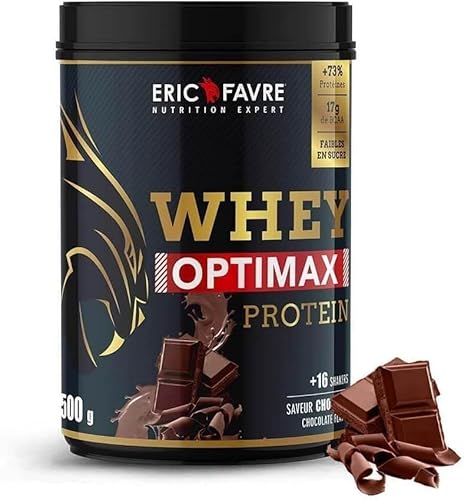 WHEY OPTIMAX PROTEIN - Molkenproteinpulver für Muskelaufbau - Regeneration mit natürlich vorkommendem Glutamin und BCAA-Aminosäuren - Chocolat 500g - Eric Favre