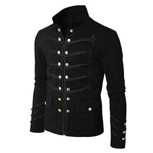 Routinfly Herren Mantel Jacke,Gothic Embroider Button Mantel Uniform Kostüm Praty Outwear (Schwarz, XXL)
