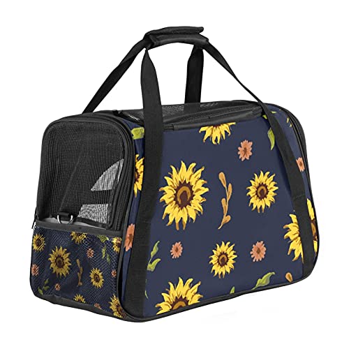 Bennigiry Transporttasche für Haustiere, tragbar, für kleine und mittelgroße Hunde und Katzen, faltbar, mit Sicherheitsreißverschlüssen, von Fluggesellschaften zugelassenes Sonnenblumenmuster