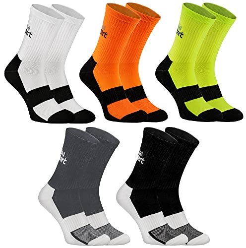 Rainbow Socks - Atmende Sportsocken Coolmax – Für Trainierende Frauen Und Männer – 5 Paare Weiß, Grau, Schwarz, Grün und Orange - Größe 44-46