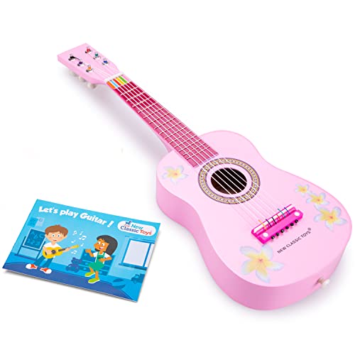 New Classic Toys - 10348 - Musikinstrument - Spielzeug Holzgitarre - Rosa mit Blumen