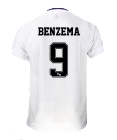 Real Madrid T-Shirt Benzema 9 Erste Trikot Saison 2022/2023 - Erwachsene - Offizielle lizenzierte Replik, Blanco, XL