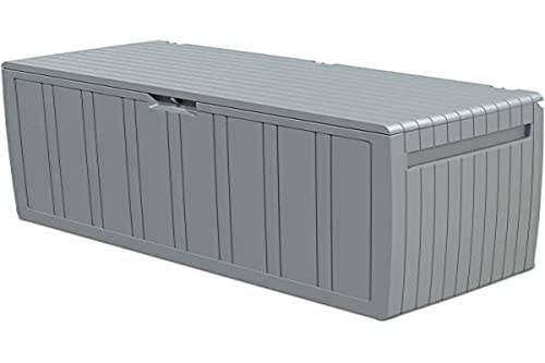 Gardiun Aufbewahrungsbox aus Kunstharz, wasserdicht, oben, 117 x 45,5 x 57,5 cm, 270 l, einfache Montage mit Verschlusssystem in Grau für den Innen- und Außenbereich
