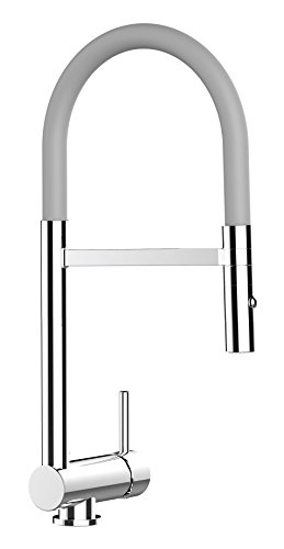 VIZIO NIEDERDRUCK Einhebel Küchenmischer Vorfenster 6cm Küchenarmatur mit 2 strahl Handbrause mit schwenkbarem Auslauf/CHROM/Profi/Design/Restaurant/Haus … (grau)