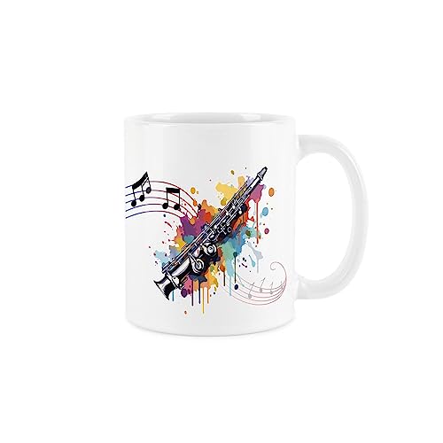 Purely Home Klarinetten-Tasse – buntes Musikinstrument Holzblasinstrument abstrakt weiß Tee Kaffee Geschenk Tasse