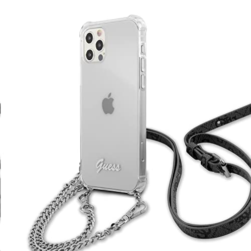 Guess Schutzhülle mit Kette Silber 4G, Kette und Script für iPhone 12 Pro Max, transparent