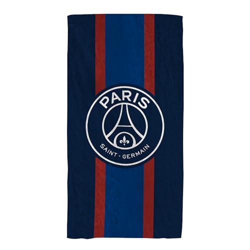 PSG Remixed Badetuch, 75 x 150 cm, Paris Saint Germain, 100 % Baumwolle, Oeko-TEX zertifiziert, Strandtuch, Velours und Bouclette, Blau