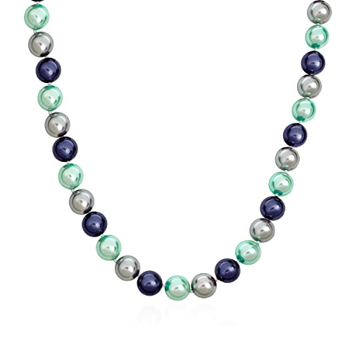 Bling Jewelry Große Hand Geknotet Multi Farbe Blau Grau Schattierungen Shell Imitation Perle 14Mm Strang Halskette Für Frauen Versilbert 18 In