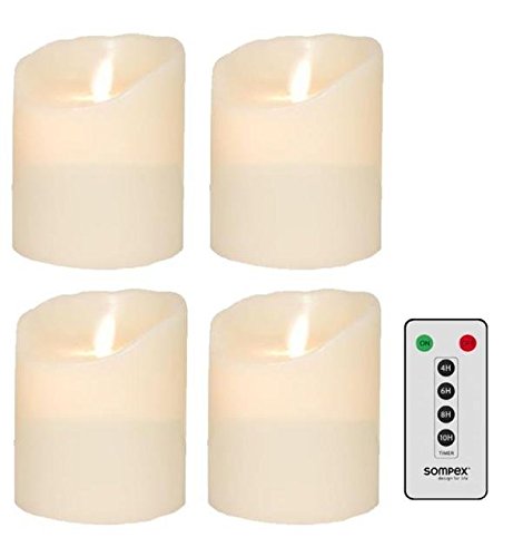 4er Set Sompex Flame LED Echtwachskerzen 10cm elfenbein mit Fernbedienung, 35129, Adventskranz-Set