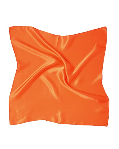 MayTree Seidentuch, buntes Halstuch für Damen, Nickituch aus 100% Maulbeer-Seide, quadratisch einfarbig 53x53 orange