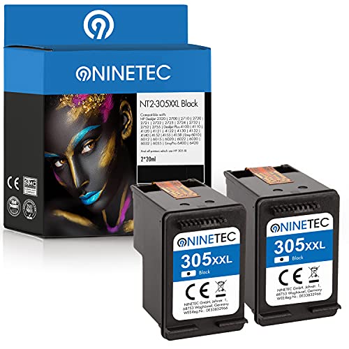 NINETEC EcoLonglife 2 Druckerpatronen kompatibel mit HP 305XL HP 305 XL Black für DeskJet 2720 2721 4120 2700 2710 2752 Envy 6020 6000 6420 6030 6032 6022 6055 Pro Plus (schwarz, 2-Pack)