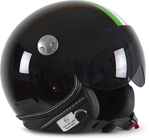 ARMOR Helmets® AV-84 „Italy Black“ · Jet-Helm · Motorrad-Helm Roller-Helm Scooter-Helm Moped Mofa-Helm Chopper Retro Vespa Vintage · ECE 22.05 Visier Schnellverschluss Tasche S (55-56cm)
