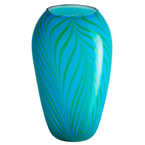 CRISTALICA Blumenvase Glas Vase Tischvase Tischdeko Hochzeitdeko Raumdekoration Borneo Blau Grün 28 cm Glasvase