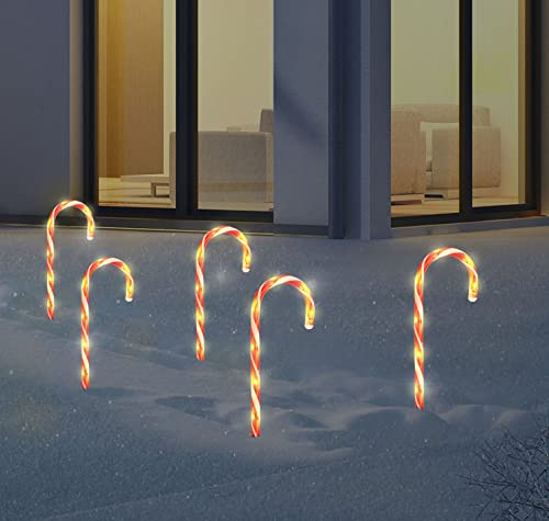 XXL LED Zuckerstangen 74 cm Gartenstecker - 5er Set - Weihnachts Leuchtstecker mit Timer - Weihnachten Winter Deko Garten Stecker beleuchtet Außen Batterie betrieben