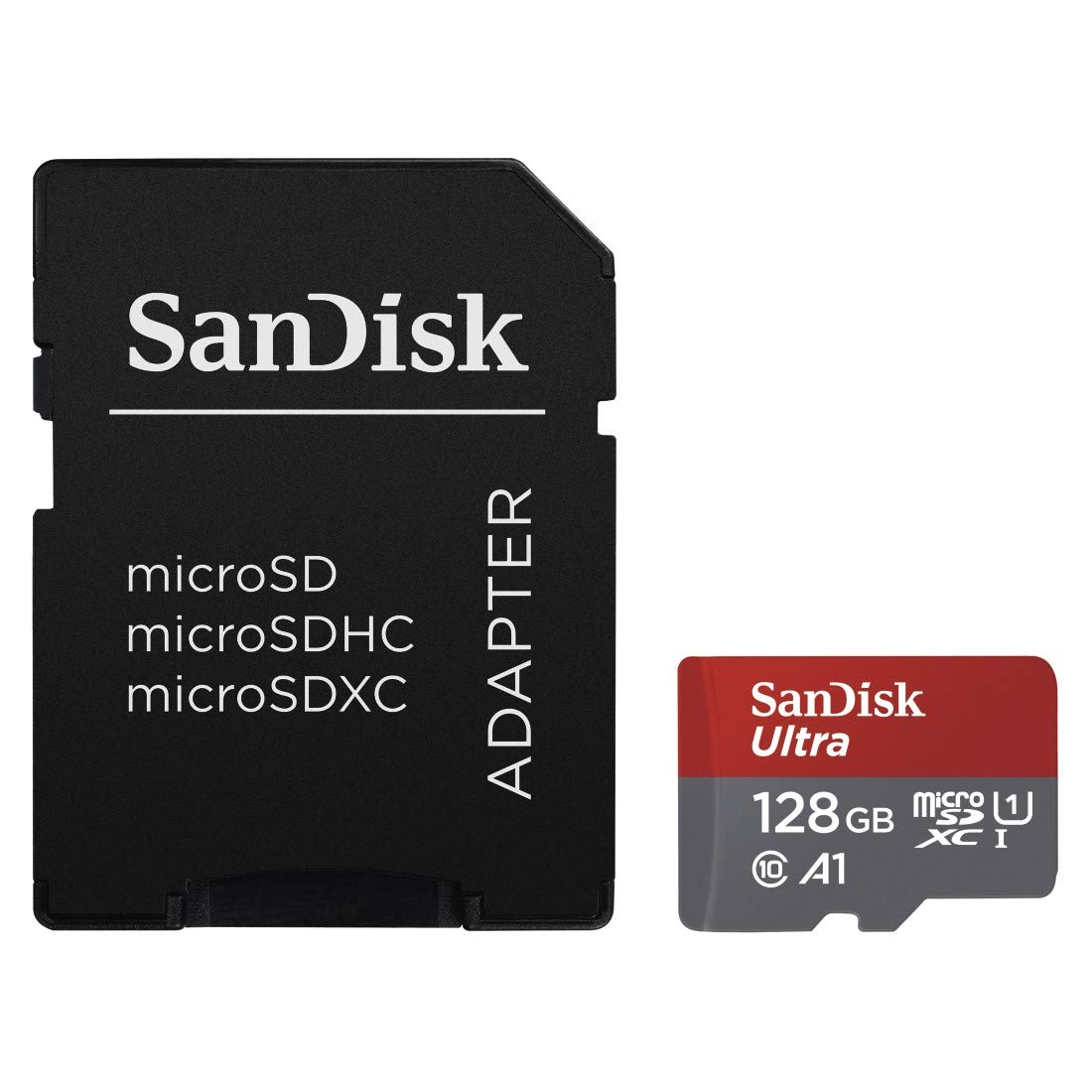 SanDisk Ultra 128GB Imaging microSDXC Speicherkarte + SD-Adapter bis zu 100 MB/Sek, Class 10, U1, A1,Grau, Rot, Weiß