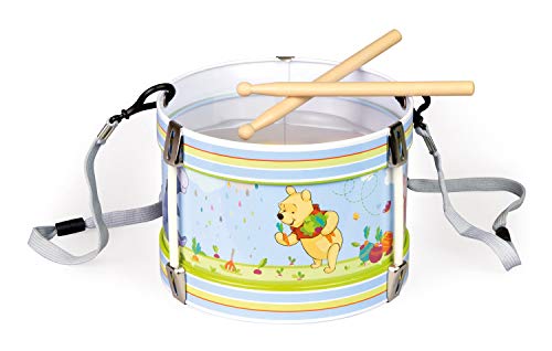 Bolz 52634 - Blechrommel Disney's Winnie the Pooh, Ø 17 cm, Kindertrommel aus Blech mit 2 Schlägel und Tragegurt, Musikinstrument für Kinder ab 3 Jahre, Schlaginstrument, Trommel mit Disney Motiv