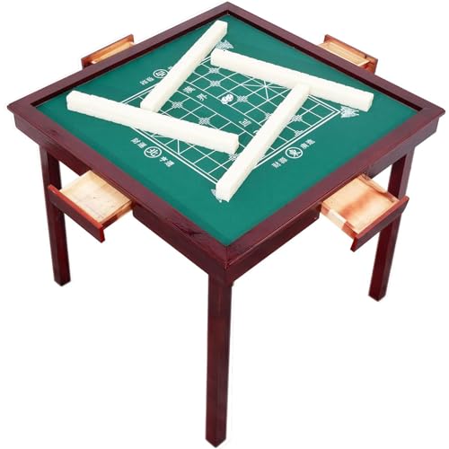 Hölzerner Mahjong-Tisch, 35 "tragbarer faltbarer Mahjong-Tisch mit 4 Getränkehaltern & 4 Schubladen, faltbare quadratische Kartentische für 4 Personen, verschleißfester Nylon-Schreibtisch, Brettspiel-