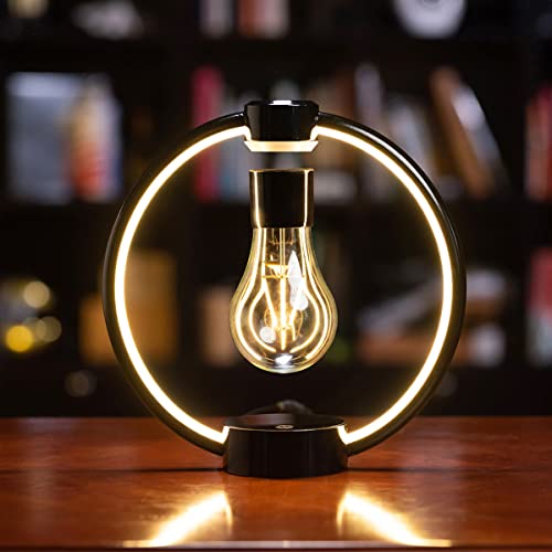 Magnetische Schwebende Tischlampe Schwarz LED Schwebende Glühbirne 3000K Warmweiß Touch Dimmbar Tischleuchte 5W Modern Augenschutz Schreibtischlampe Schlafzimmer Nachttischlampe