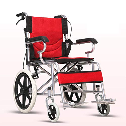 AOLI Leichtgewichtrollstuhl Falten, ältere Reisen Kleiner Multifunktions Rollstuhl, Geeignet für Senioren, Behinderte, Medical Rollstuhl, Ergonomie, Blau,rot