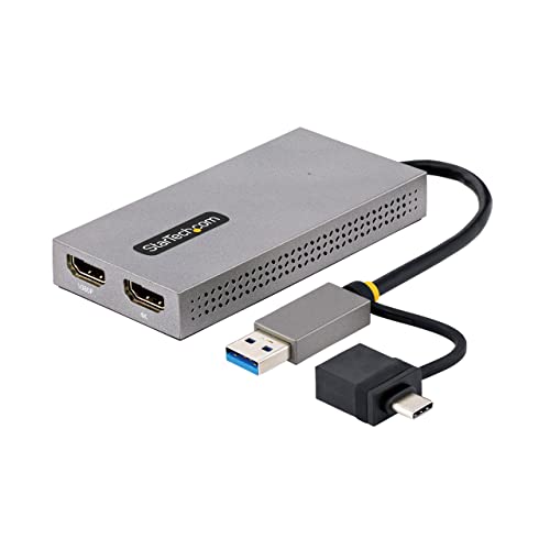 StarTech.com USB HDMI Dual Monitor Adapter, USB A/C auf 2X HDMI (1x 4K30Hz, 1x 1080p), Externe grafikkarte, 11cm Kabel, USB 3.0 zu HDMI Bildschirm Adapter, Windows, Chrome OS & macOS (107B-USB-HDMI)