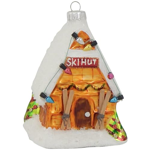 Krebs Glas Lauscha - Christbaumschmuck/Weihnachtsbaumanhänger aus Glas - Motiv: Ski Hütte - Farbe: Multicolor - Größe: 11 cm