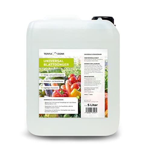 TerraDomi Blattdünger Universal | Konzentrat für Rasen, Gemüse und Beete | Spezialdünger mit wichtigen Mikronährstoffen | Für Pflanzen und Rasen im Außenbereich | 5 Liter